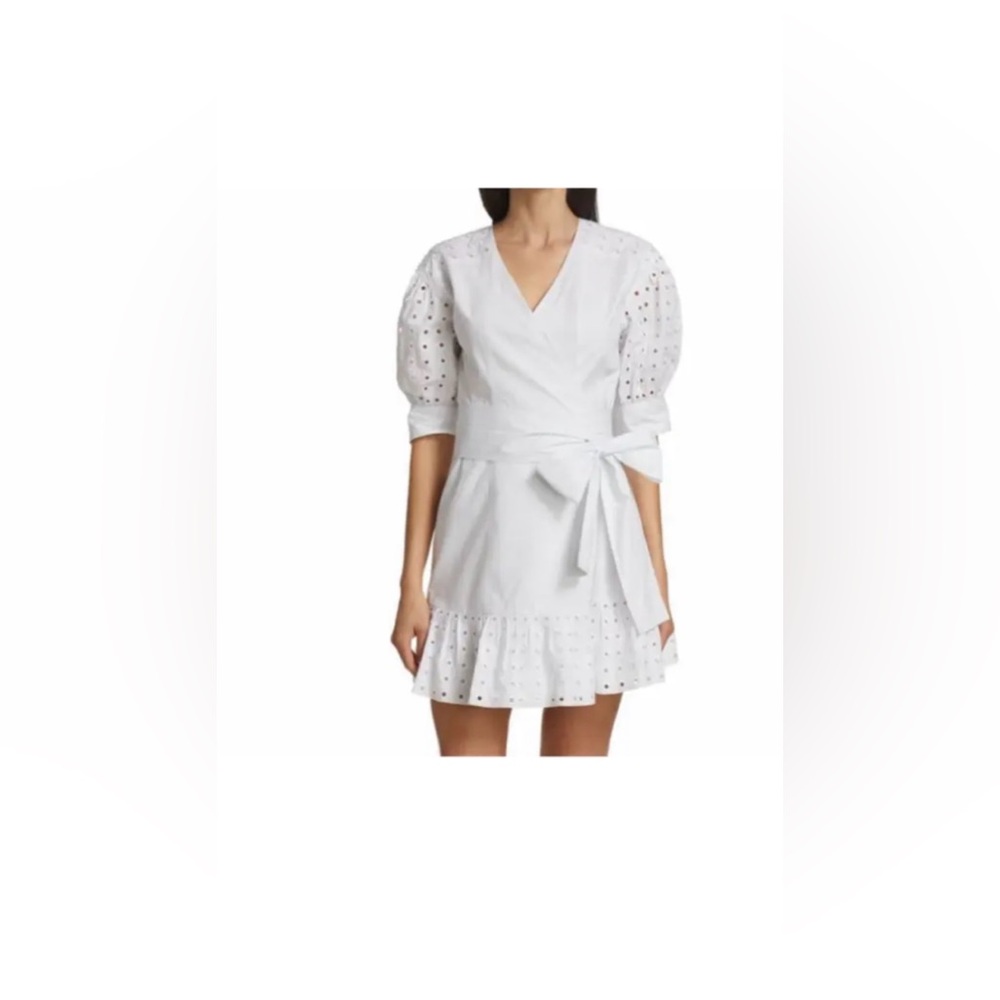 BRAND NEW WOMEN’S WHITE SUMMER  Tanya Taylor Gina Eyelet Trim Wrap Dress SZ 2